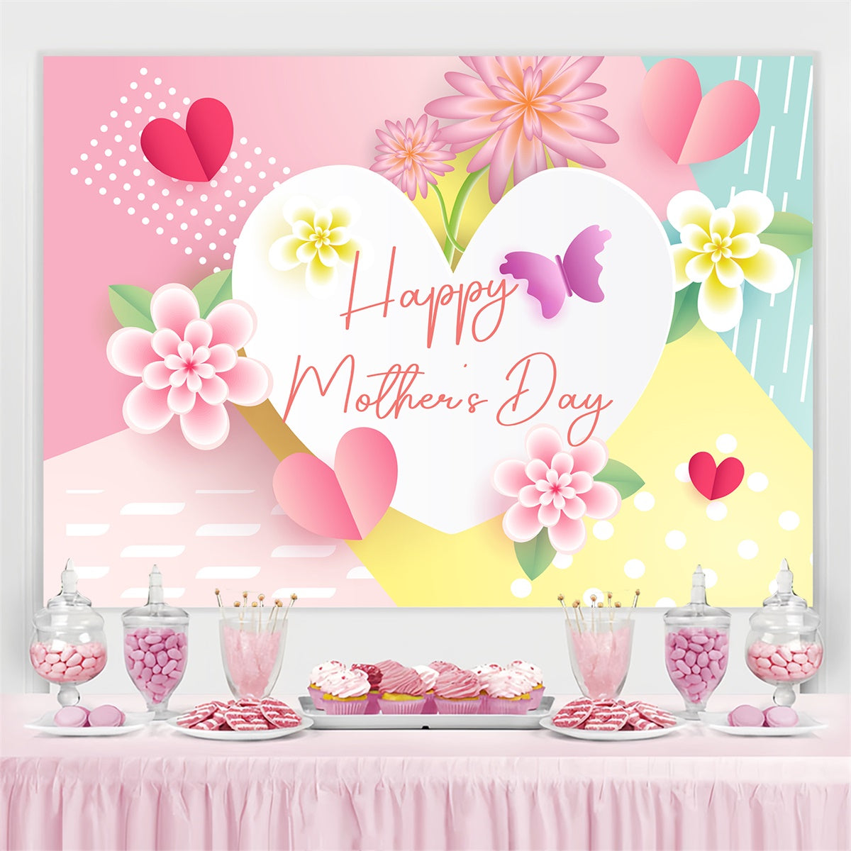 Mothers Day Backdrops Whimsical Butterfly Floral Custom Backdrop CJJ3-110