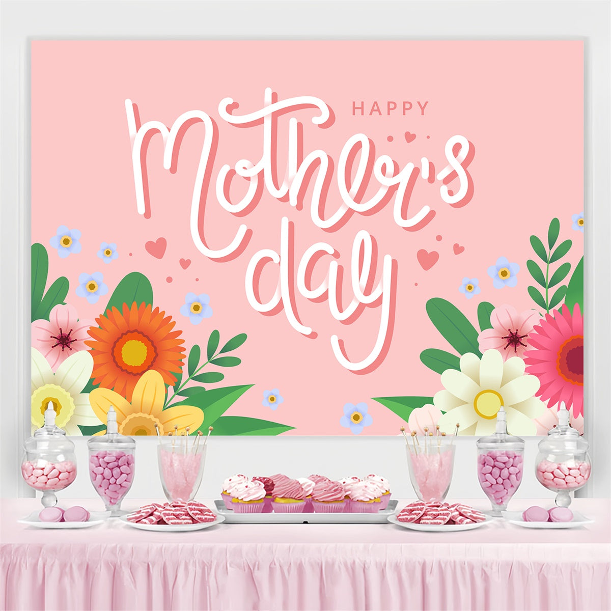 Mothers Day Backdrop Cheerful Floral Lettering Custom Backdrop CJJ3-111