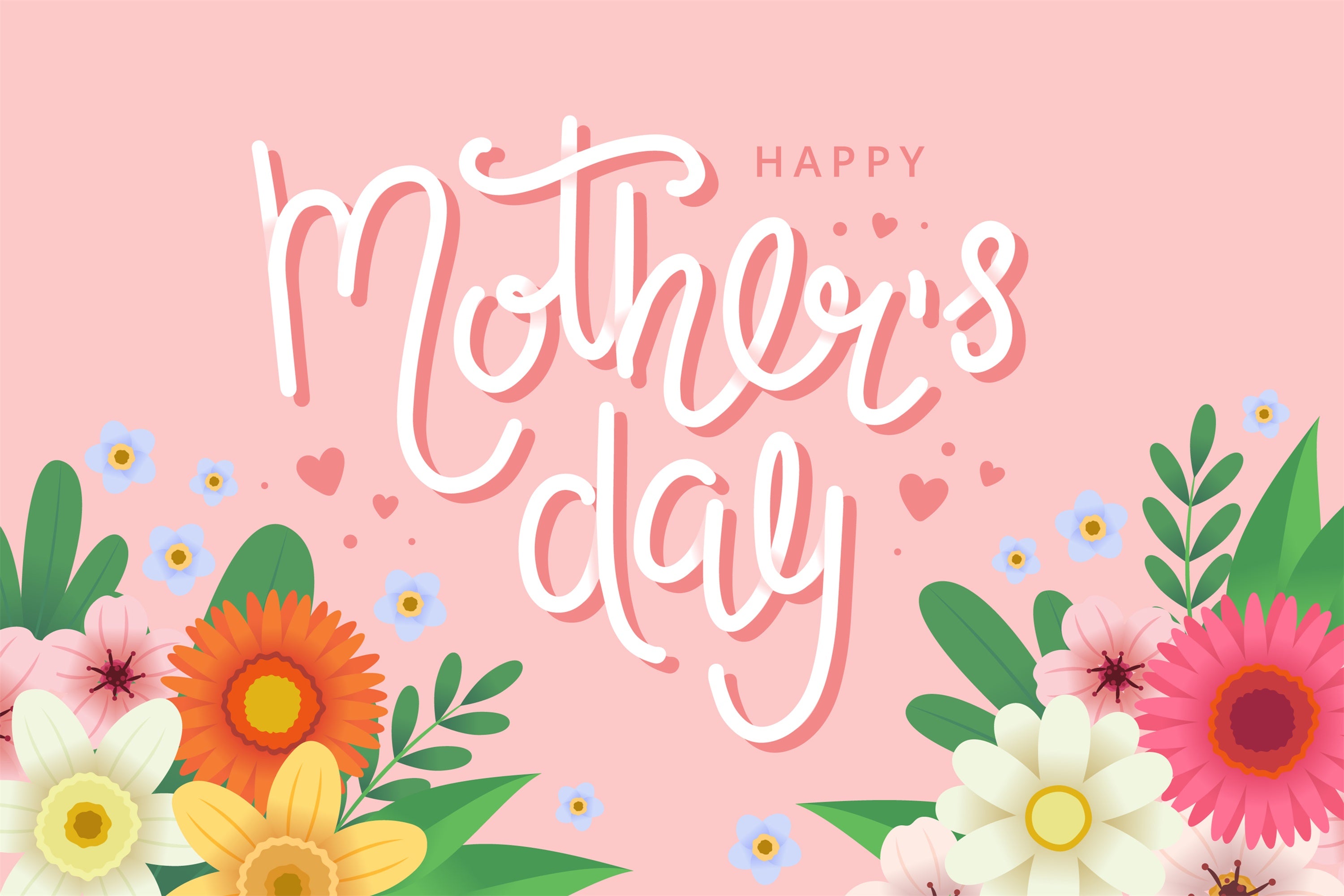 Mothers Day Backdrop Cheerful Floral Lettering Custom Backdrop CJJ3-111