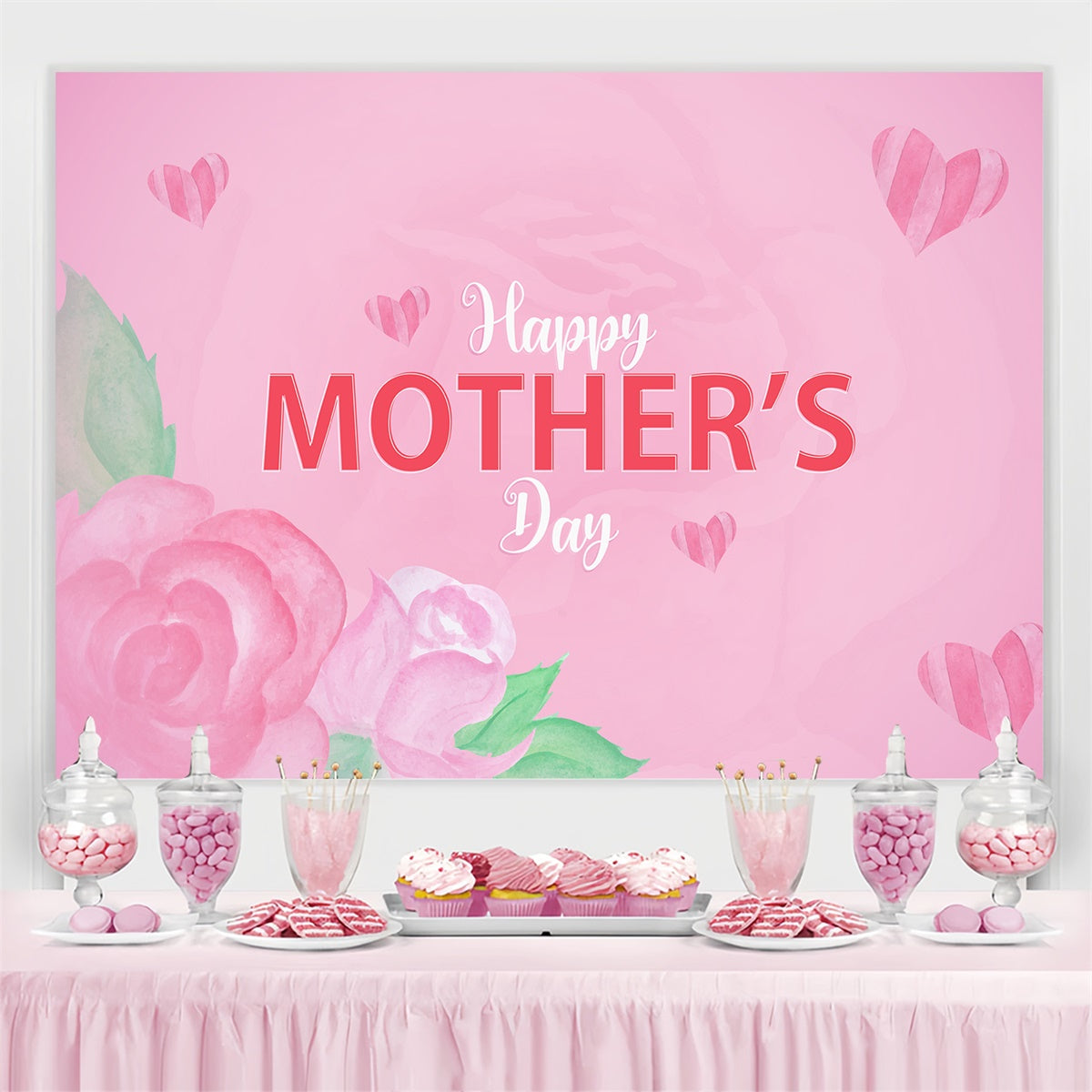 Happy Mother's Day Backdrop Elegant Pink Rose Custom Backdrop CJJ3-119