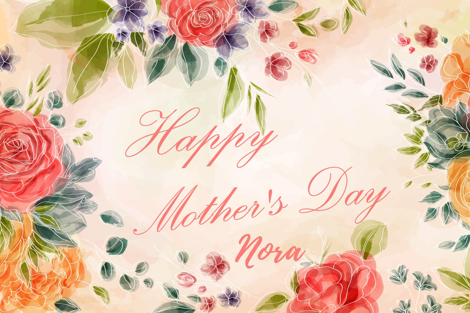 Mothers Day Photo Backdrop Rustic Watercolor Rose Custom Backdrop CJJ3-120