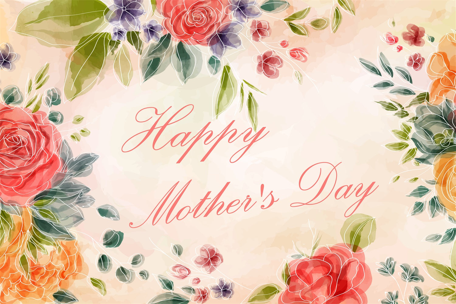 Mothers Day Photo Backdrop Rustic Watercolor Rose Custom Backdrop CJJ3-120