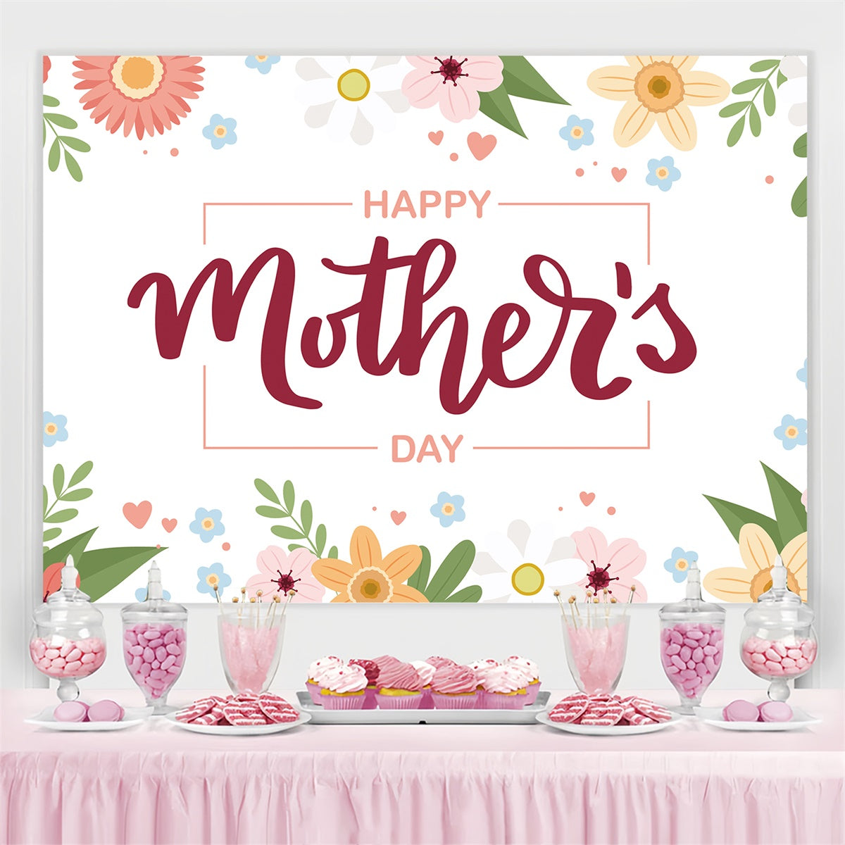 Backdrops For Mother's Day Elegant Floral Frame Custom Backdrop CJJ3-121