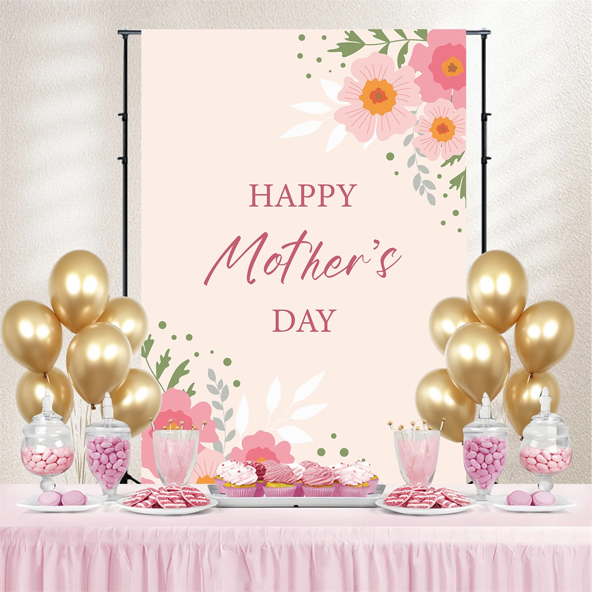 Backdrops For Mother's Day Minimalist Pink Floral Custom Backdrop CJJ3-128