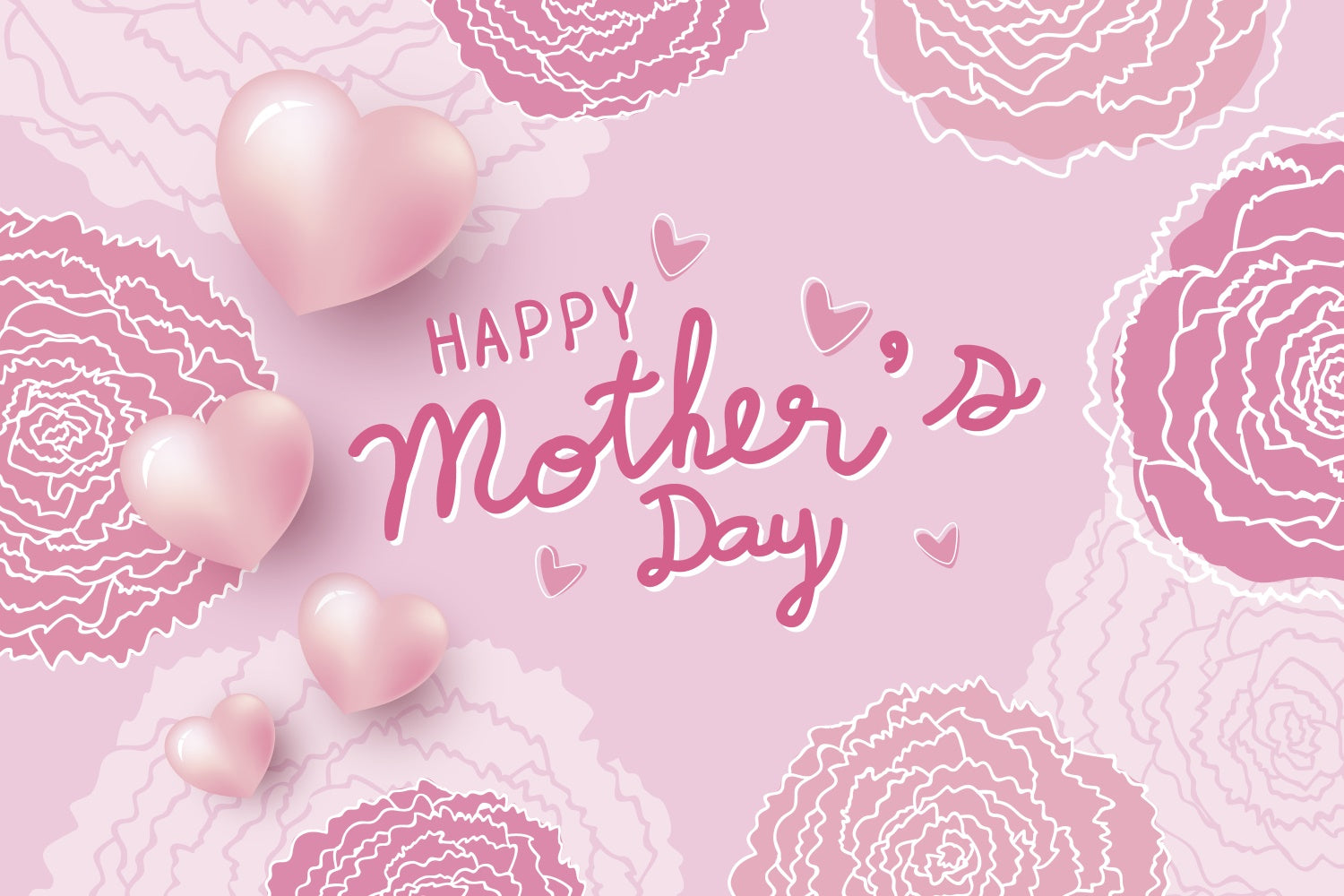 Mothers Day Backdrops Pink Carnation Love Hearts Custom Backdrop CJJ3-131