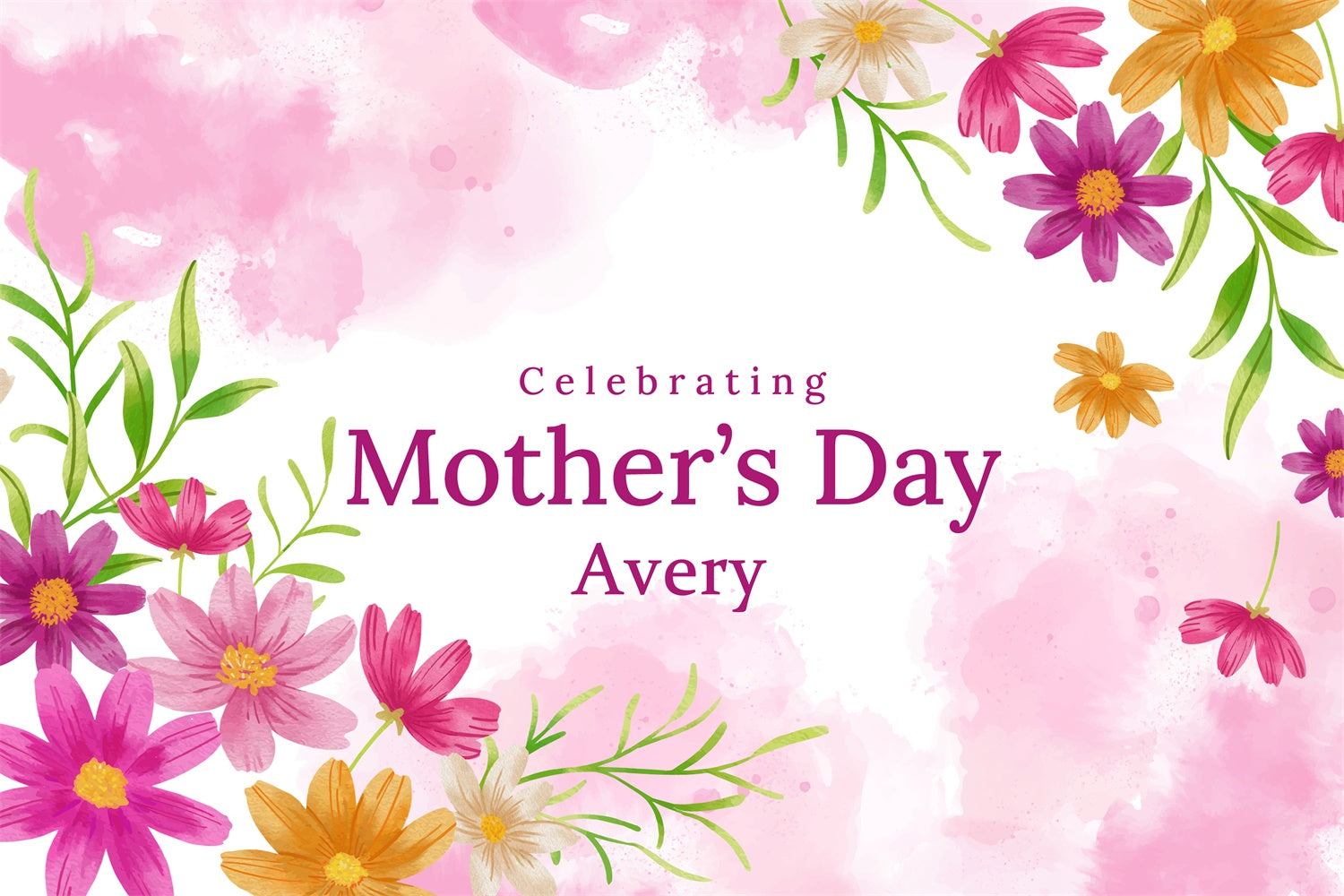 Mothers Day Photo Backdrops Pink Bloom Watercolor Customized Backdrop CJJ3-134