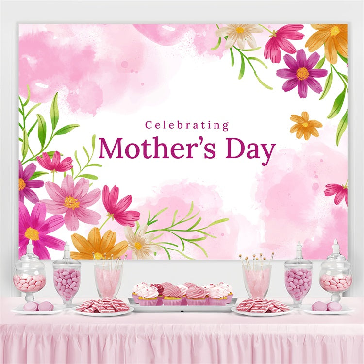 Mothers Day Photo Backdrops Pink Bloom Watercolor Customized Backdrop CJJ3-134