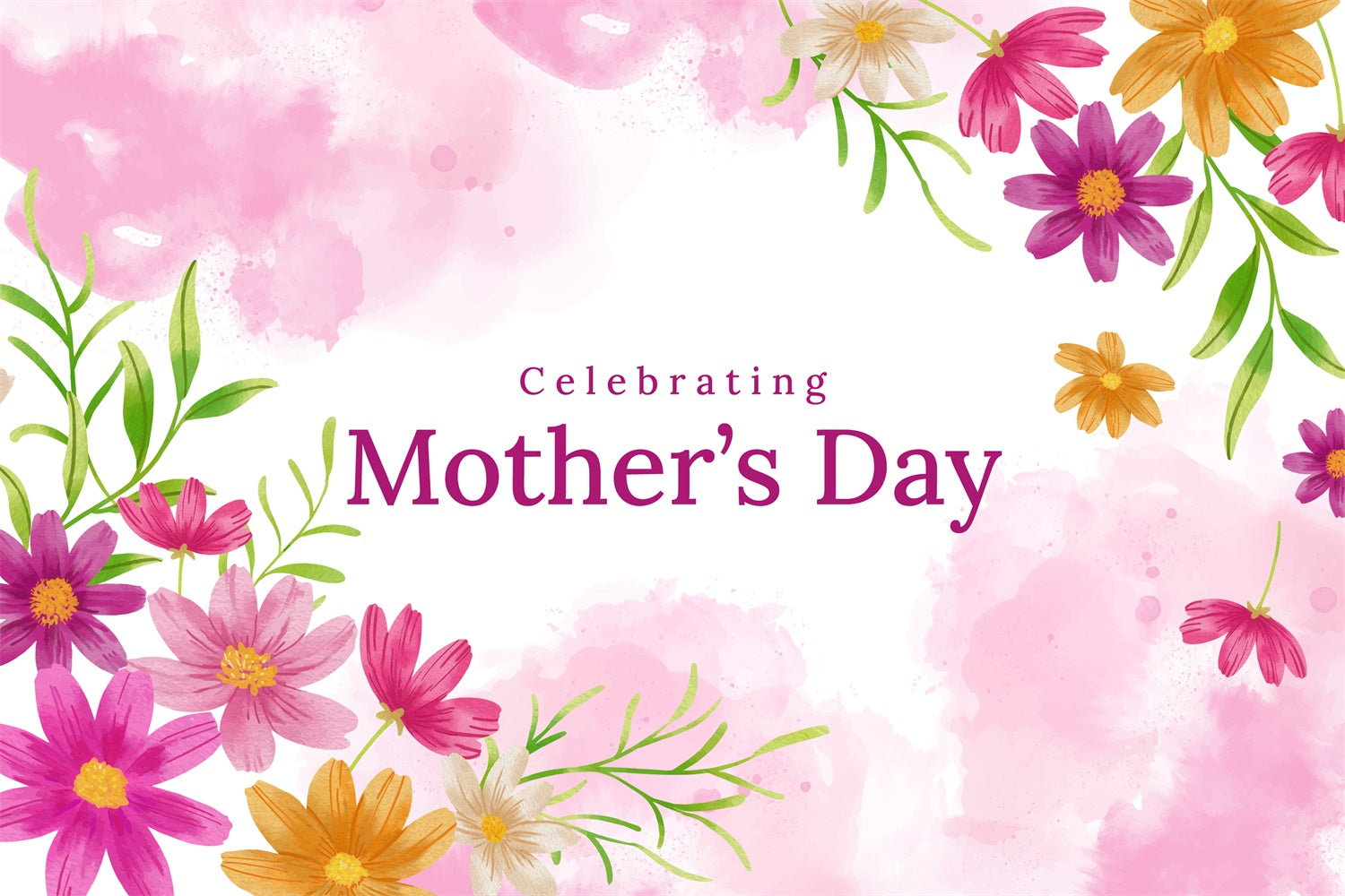 Mothers Day Photo Backdrops Pink Bloom Watercolor Customized Backdrop CJJ3-134