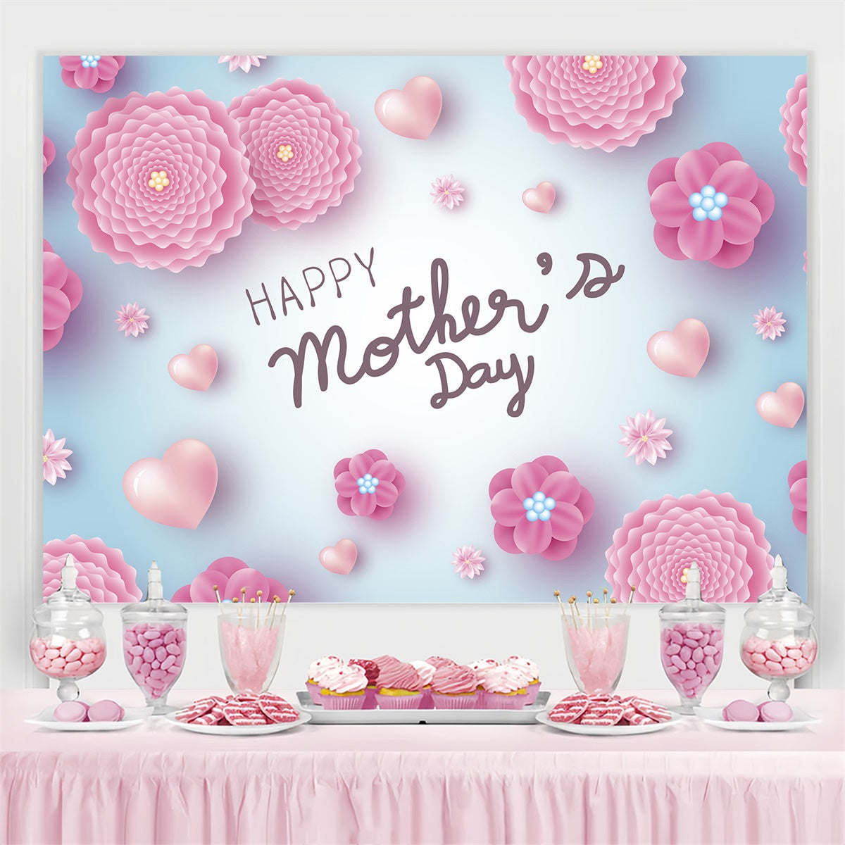 Happy Mother's Day Backdrop Delicate Heart Elegance Custom Backdrop CJJ3-140