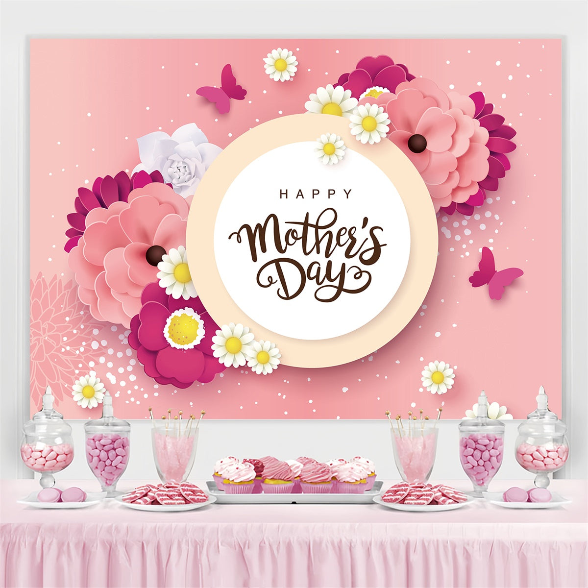 Mothers Day Backdrop Romantic Floral Butterfly Custom Backdrop CJJ3-142