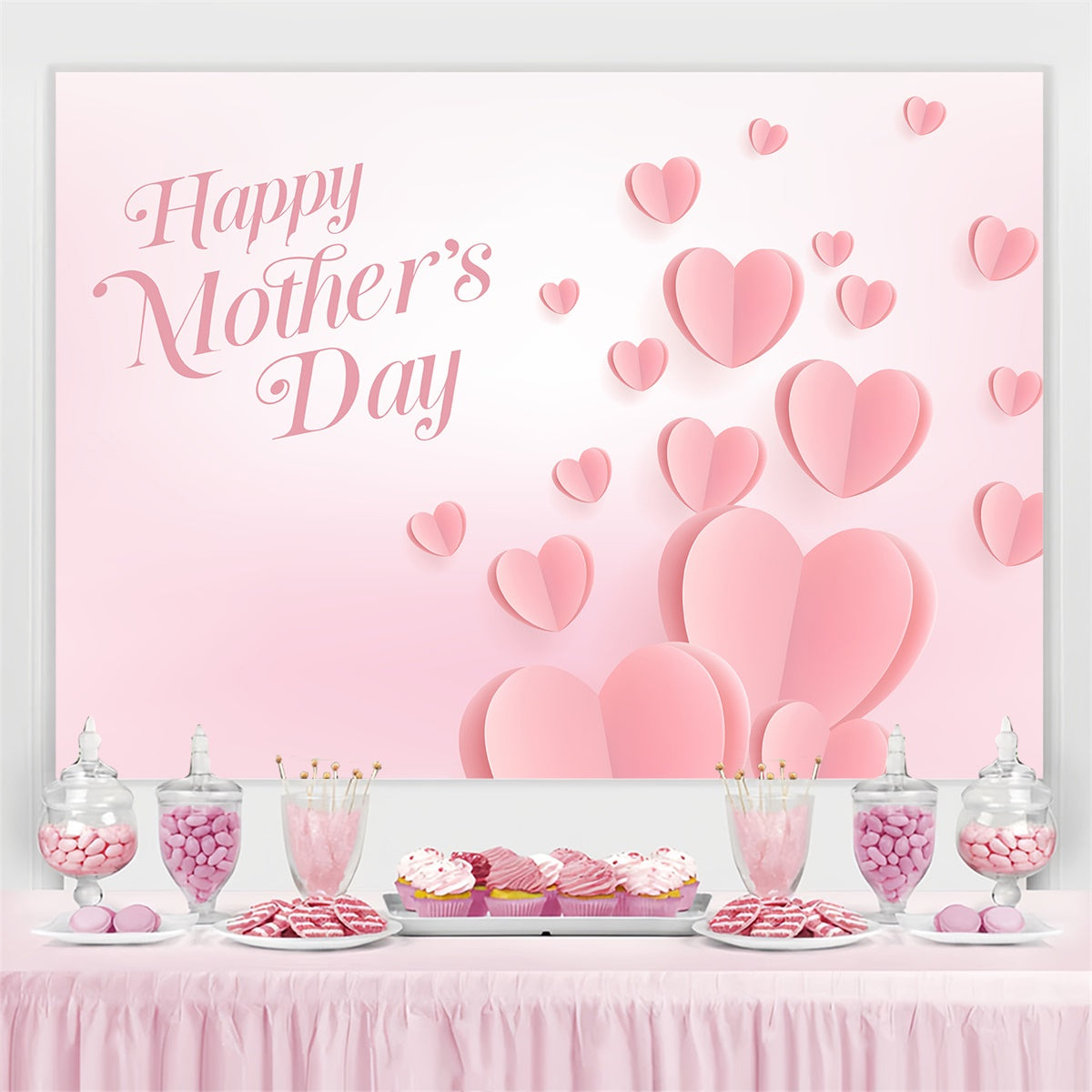 Mothers Day Backdrop Floating Pink Heart Personalized Backdrop CJJ3-145