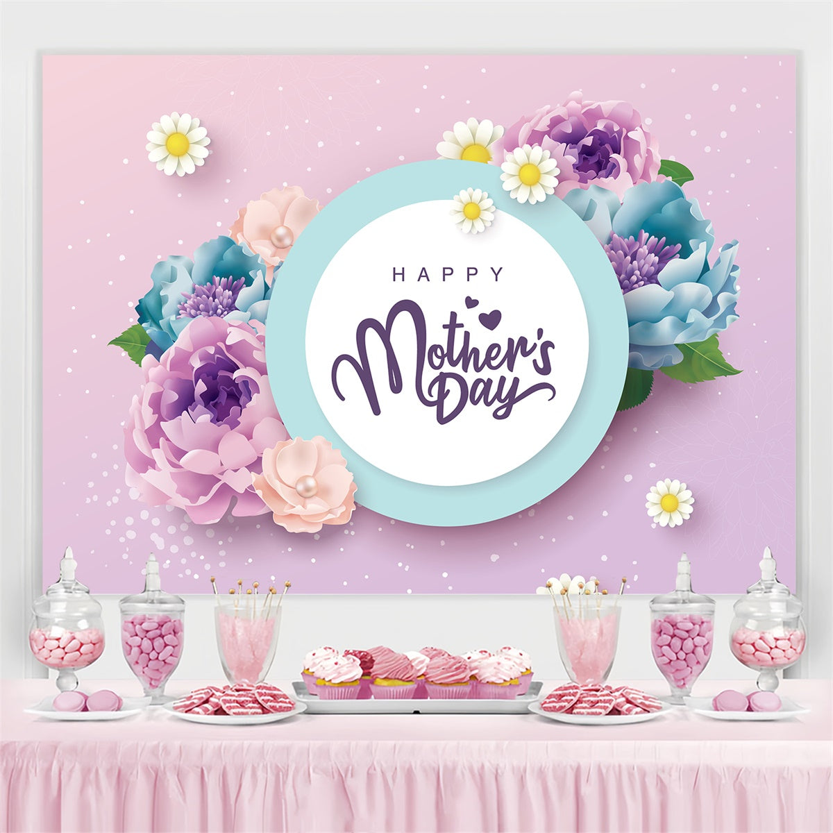 Happy Mother's Day Backdrop Pastel Floral Elegance Custom Backdrop CJJ3-149