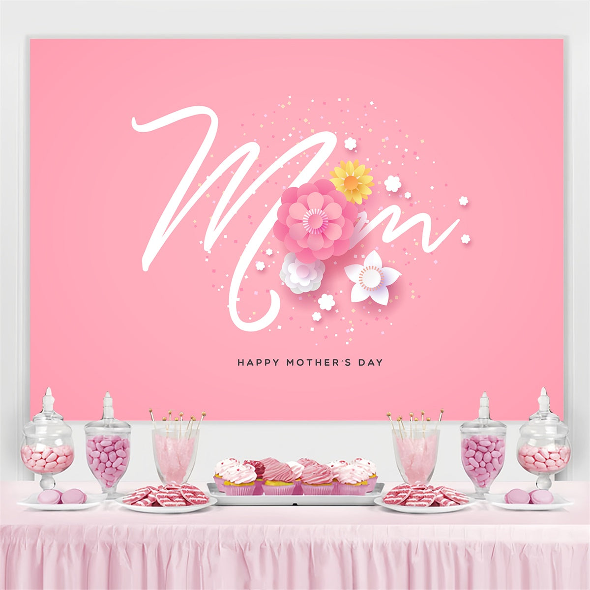 Backdrops For Mother's Day Minimalist Pink Floral Custom Backdrop CJJ3-155