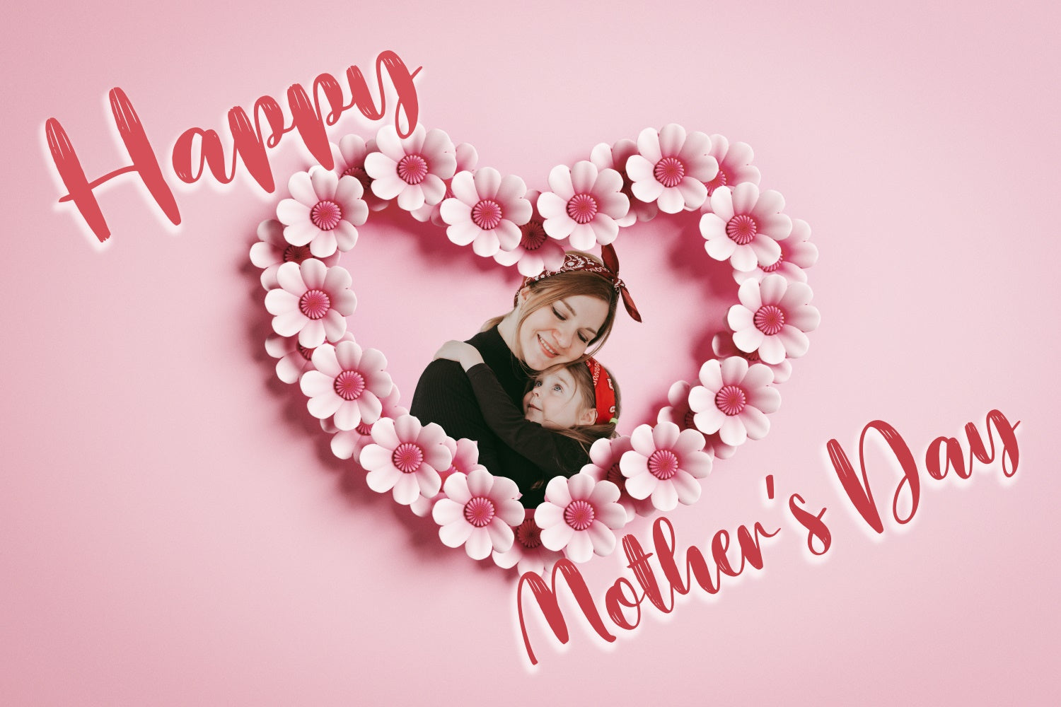 Mothers Day Backdrop Floral Heart Garland Pink Custom Backdrop CJJ3-159