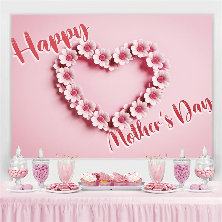 Mothers Day Backdrop Floral Heart Garland Pink Custom Backdrop CJJ3-159
