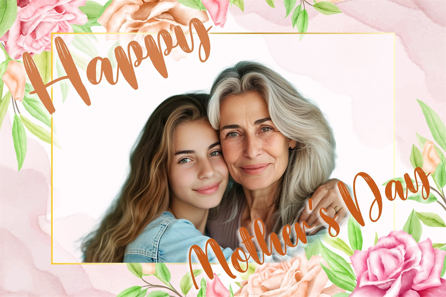 Mothers Day Photo Backdrops Watercolor Floral Frame Custom Backdrop CJJ3-160