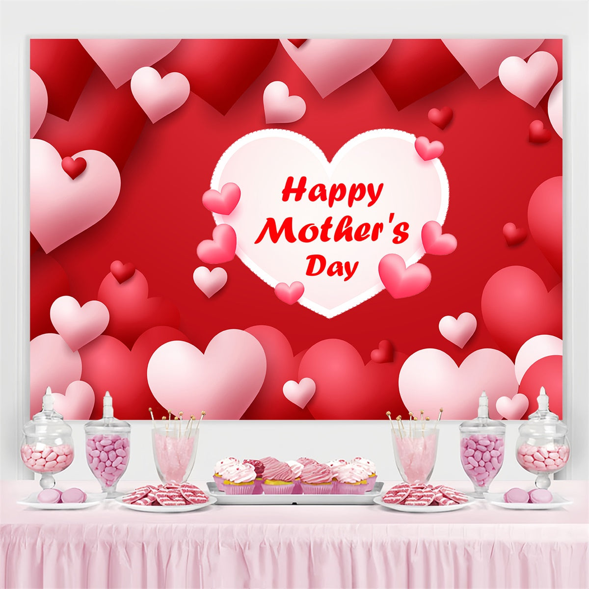 Backdrops For Mother's Day Romantic Red Heart Personalized Backdrop CJJ3-162
