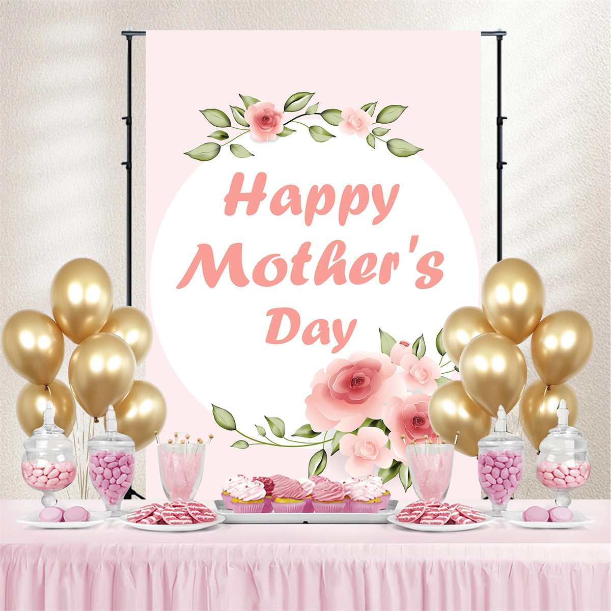 Mothers Day Backdrop Ideas Pink Rose Elegance Personalized Backdrop CJJ3-163