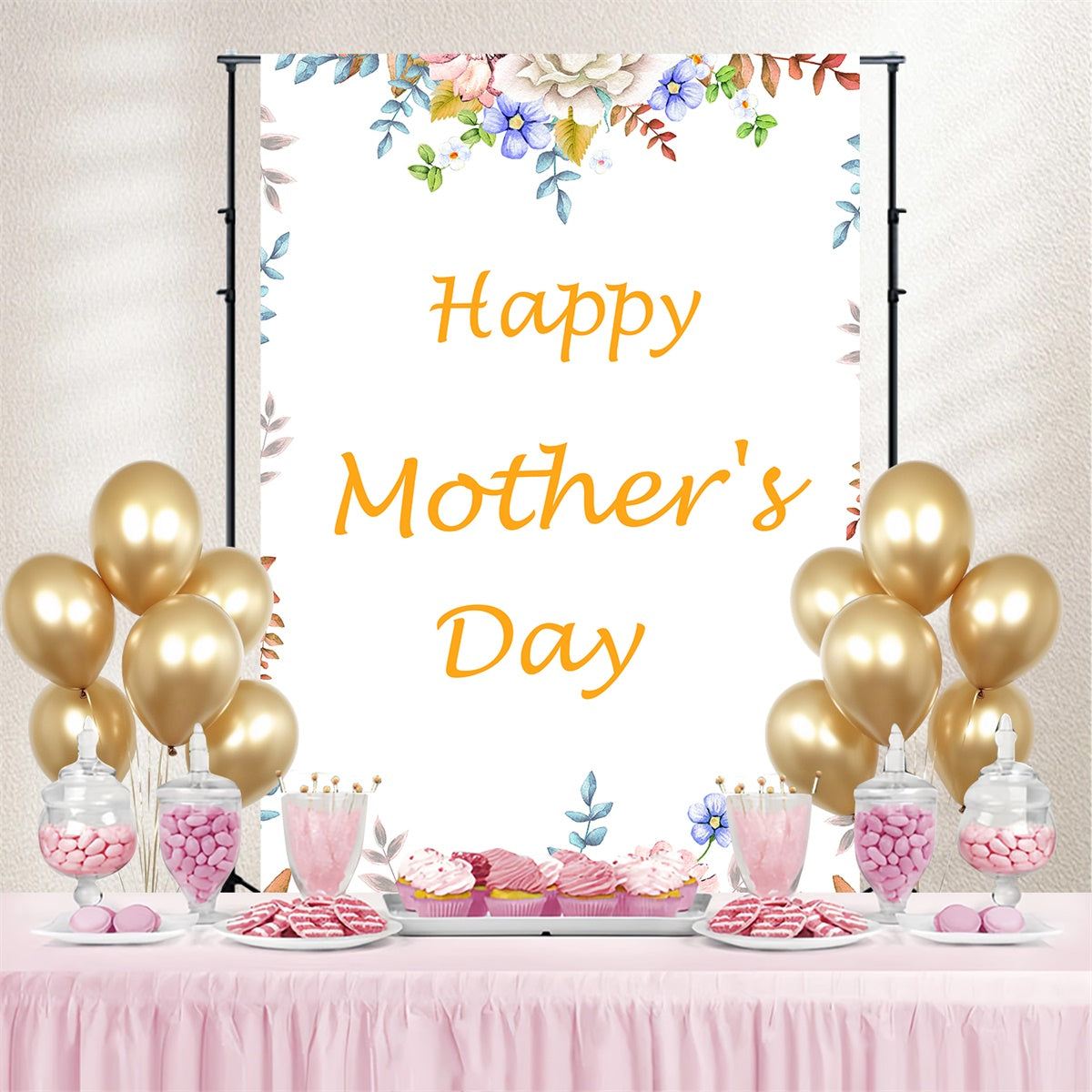 Mothers Day Photo Backdrops Warm Rustic Floral Personalized Backdrop CJJ3-171