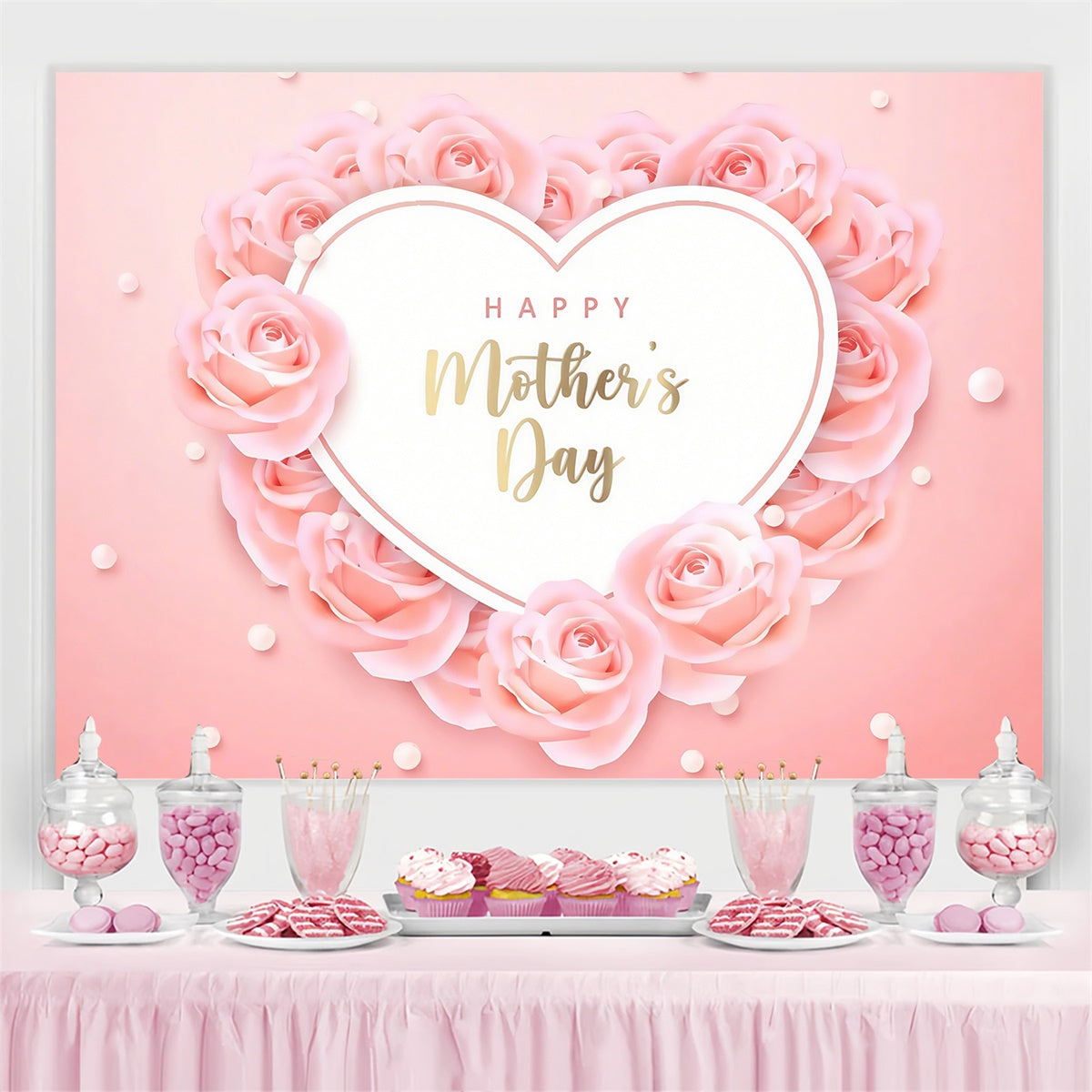 Mother's Day Backdrops Luxury Floral Heart Frame Custom Backdrop CJJ3-174