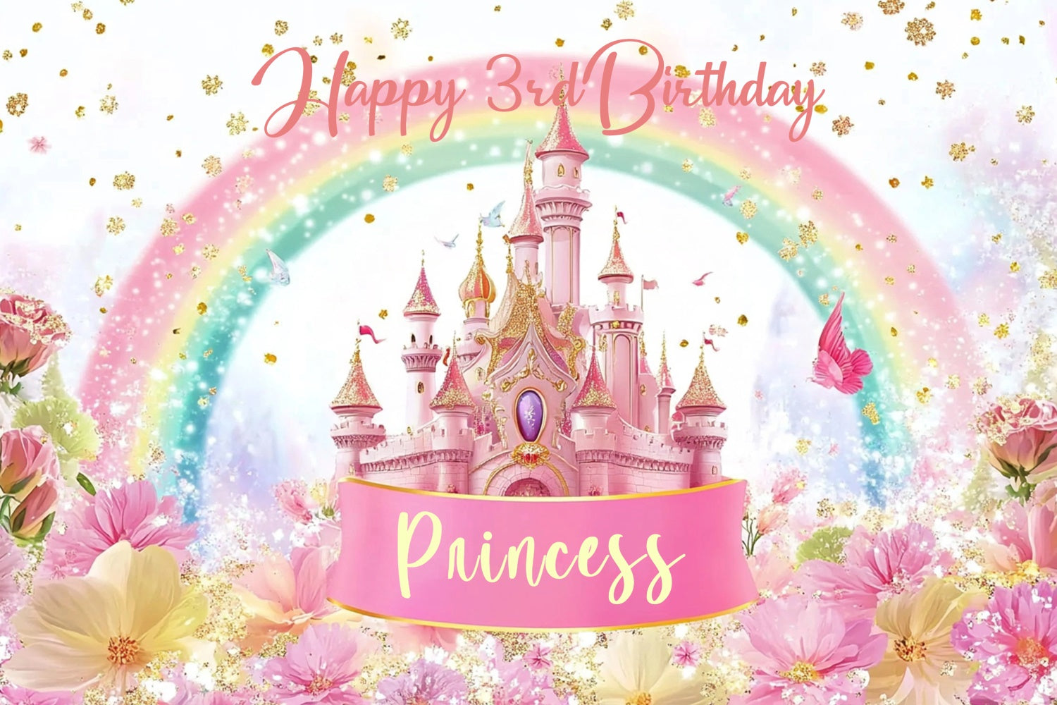 Personalized Birthday Backdrops Dreamy Rainbow Castle Backdrop CJJ3-204