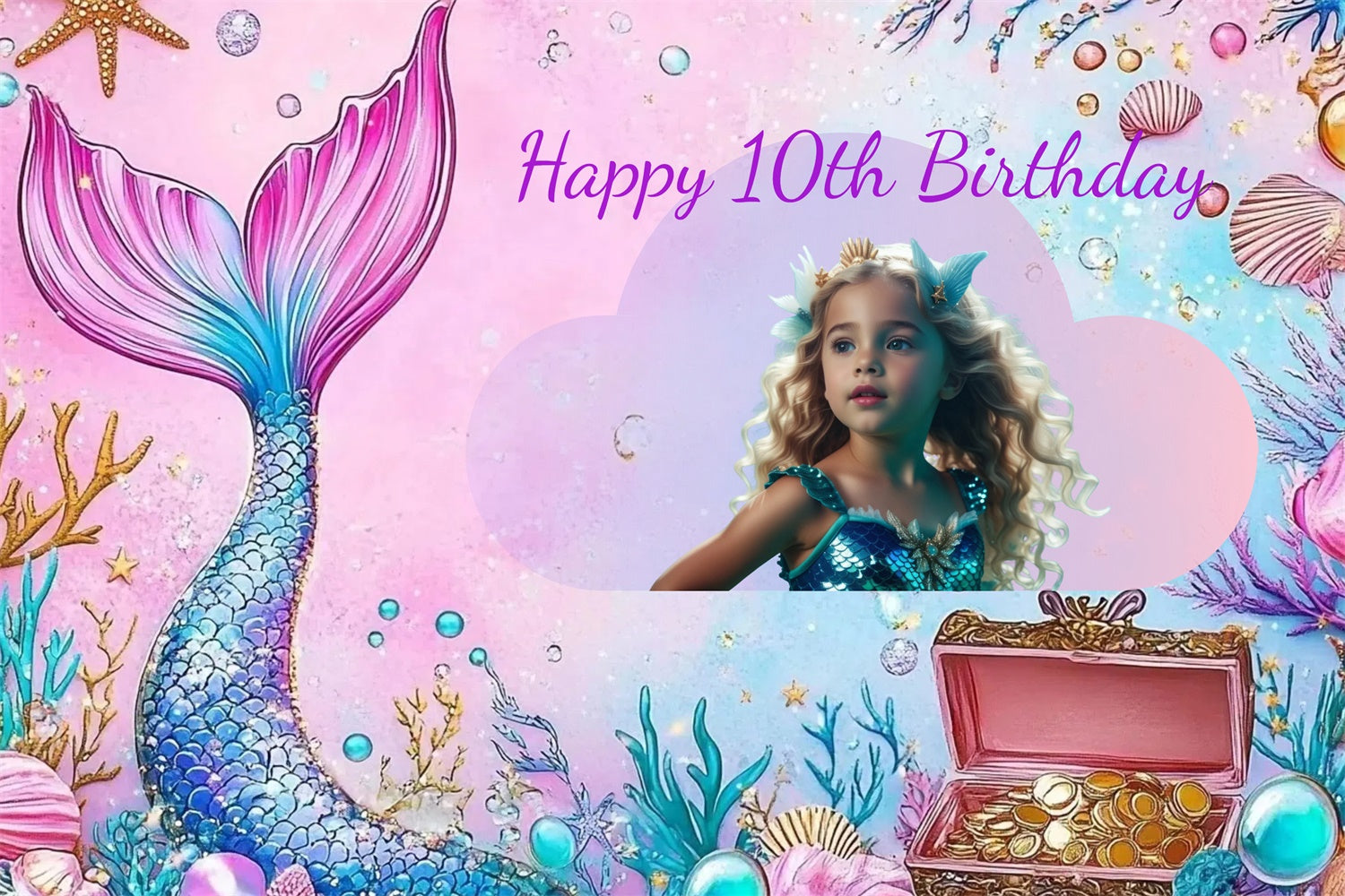 Custom Birthday Backdrops Magical Mermaid Undersea 10th Backdrop CJJ3-205