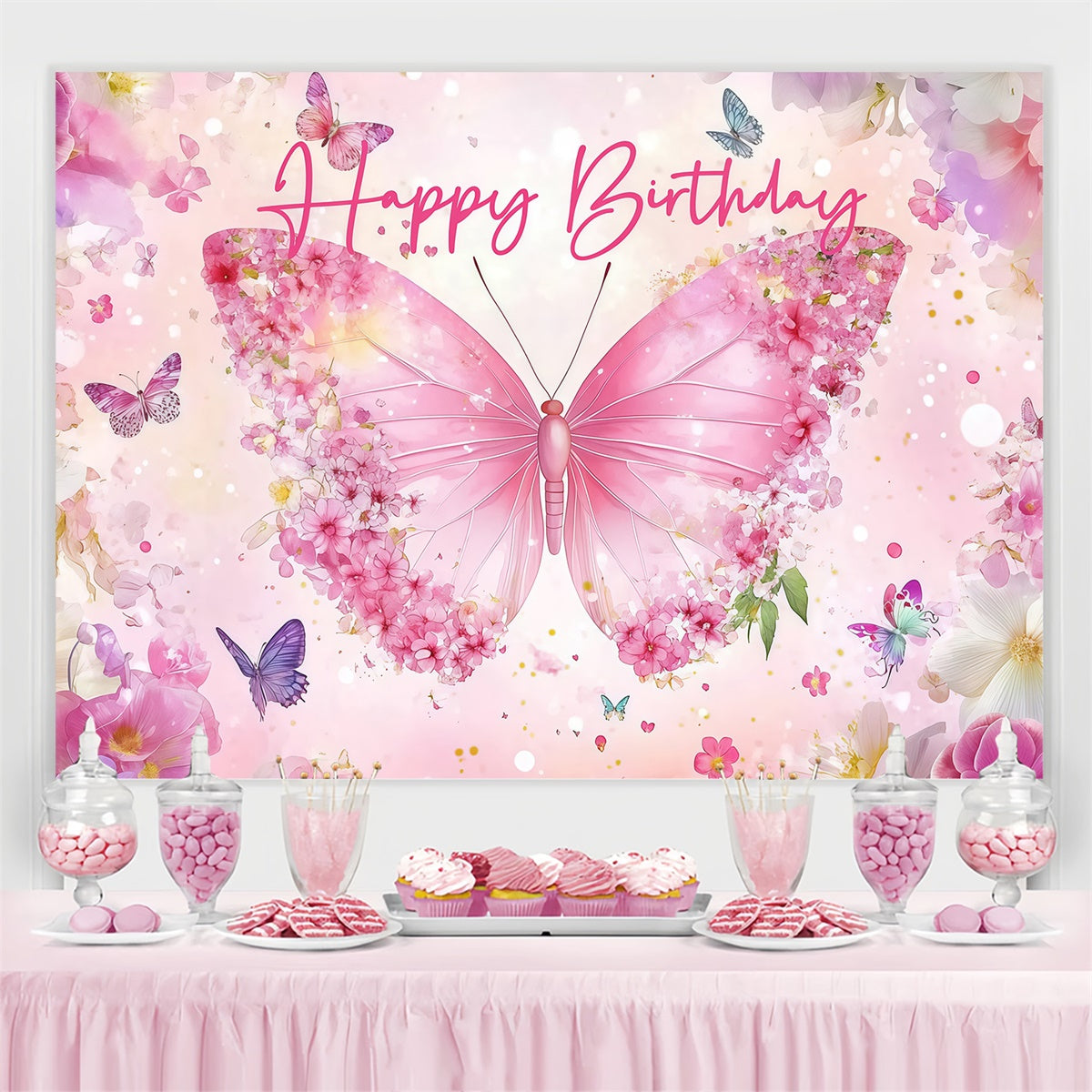 Custom Made Birthday Backdrops Dreamy Petal Butterfly Backdrop CJJ3-207
