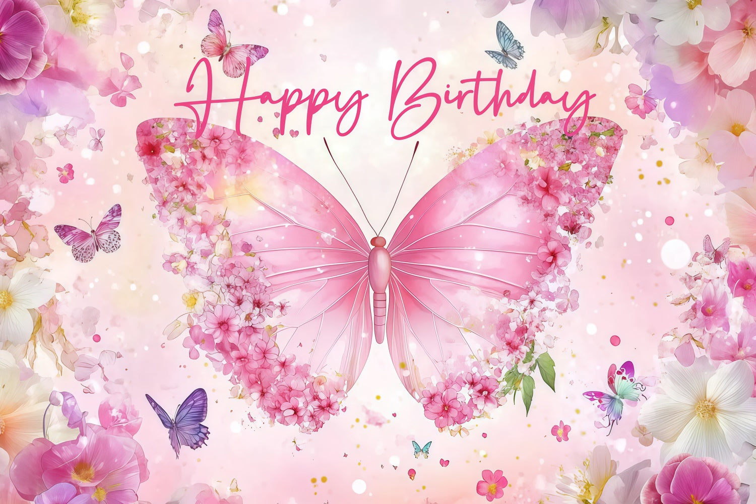 Custom Made Birthday Backdrops Dreamy Petal Butterfly Backdrop CJJ3-207