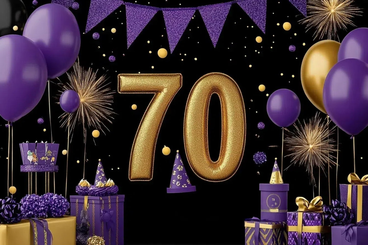 Personalized 70th Birthday Backdrop Purple Balloon Luxury Backdrop CJJ3-210