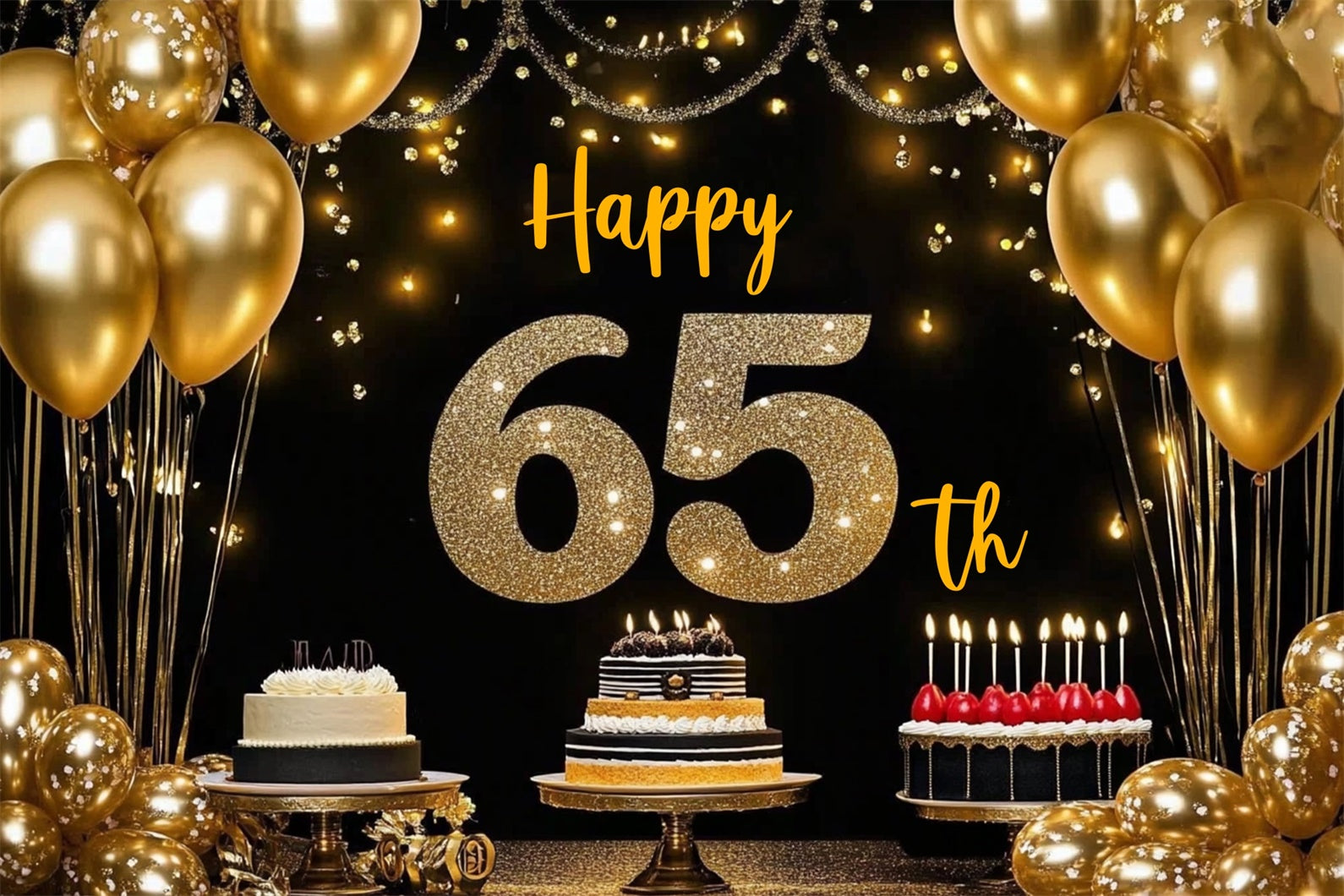 Customize Backdrop For Birthday Gold Balloons Cake 65th Backdrop CJJ3-211
