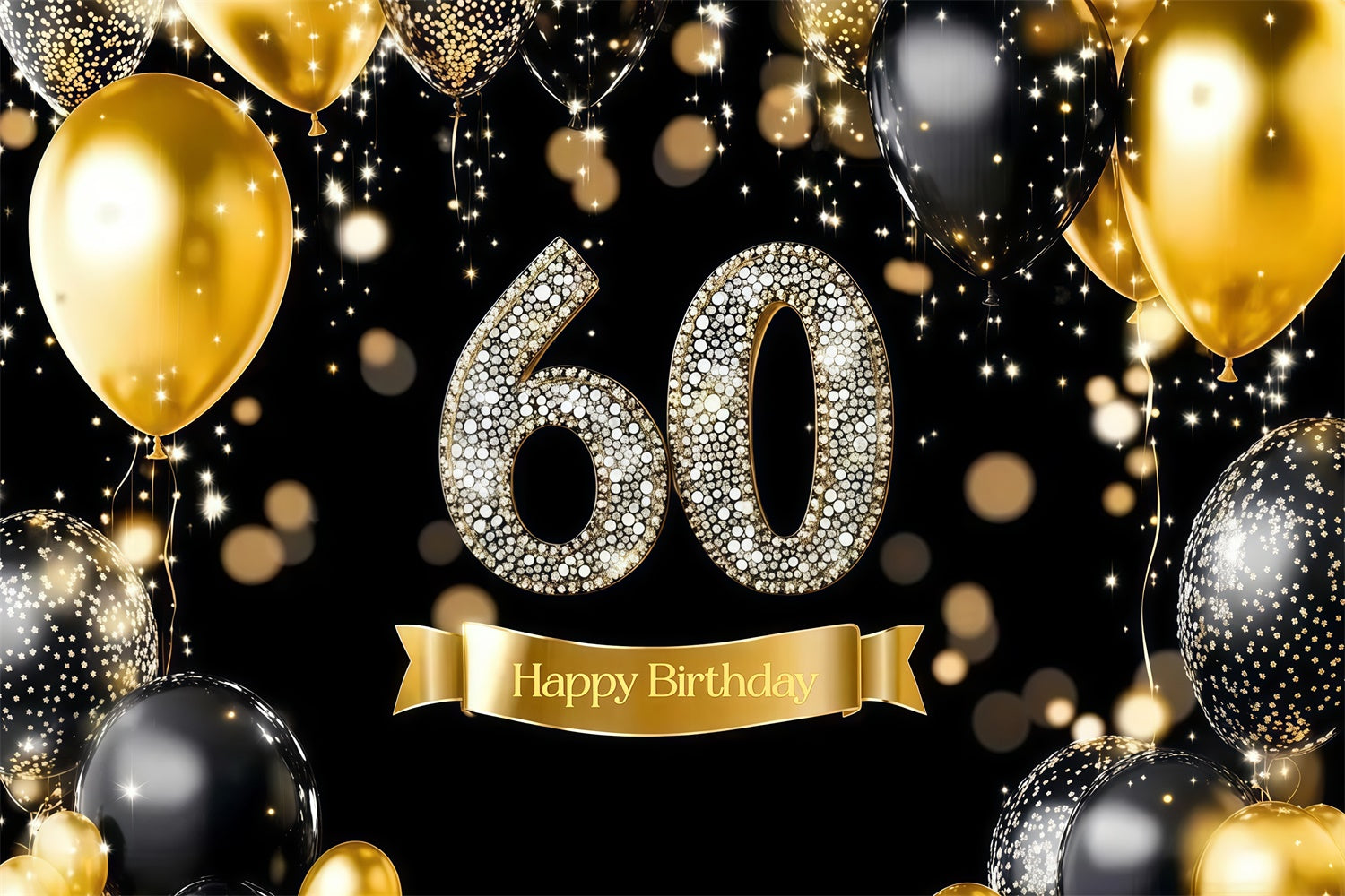Customized Birthday Backdrop Shiny Diamond Balloon 60th Backdrop CJJ3-213