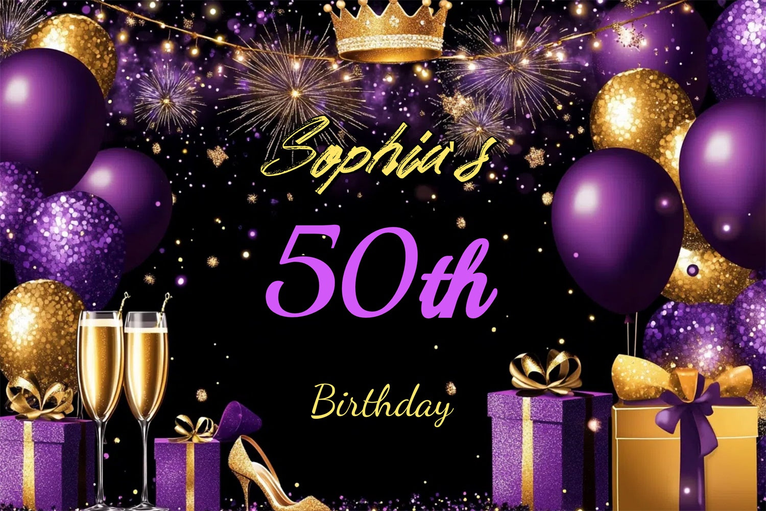 Customized Birthday Backdrop Royal Purple Shoe Gift 50th Backdrop CJJ3-214