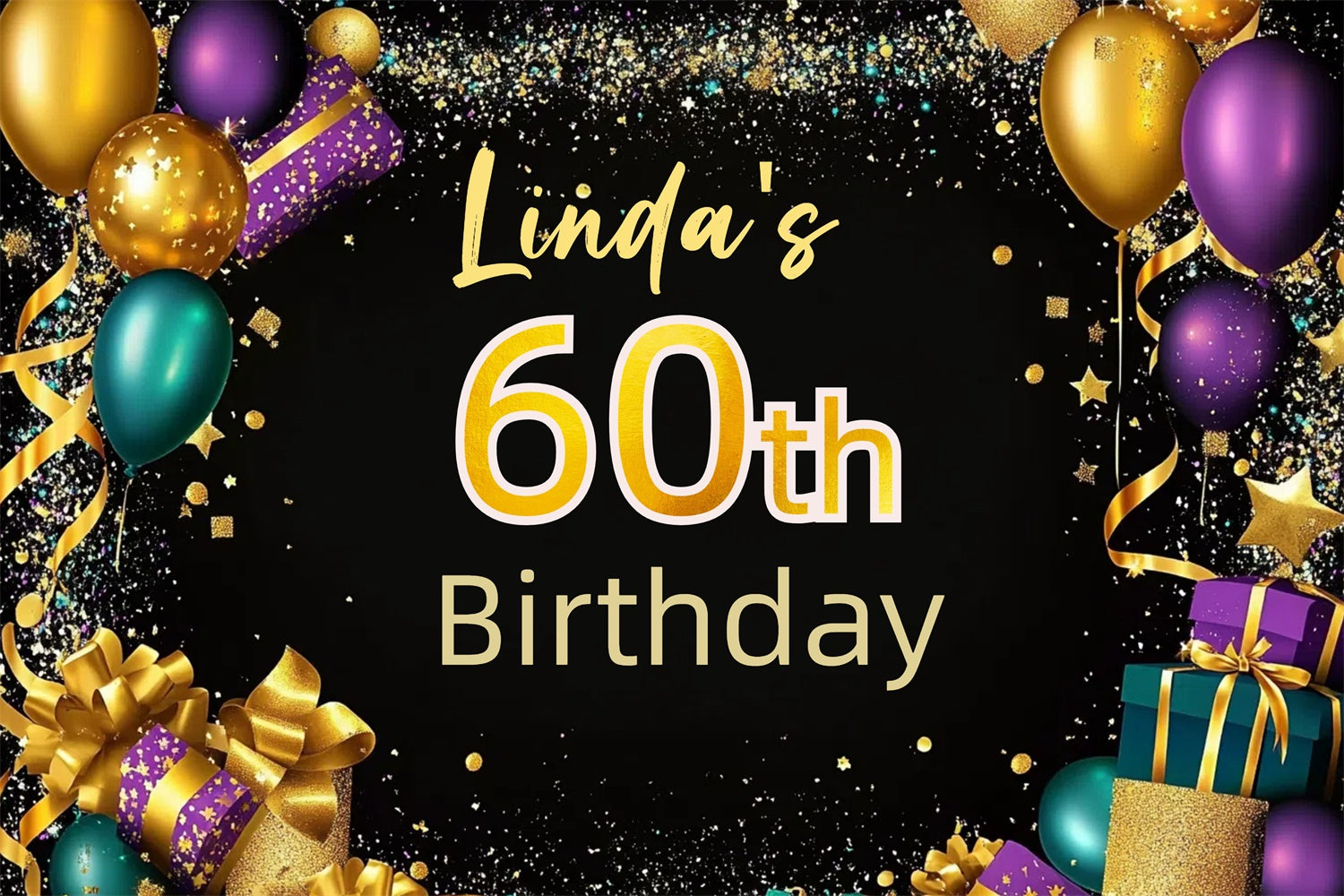 Personalized 60th Birthday Backdrop Balloon Colorful Confetti Backdrop CJJ3-215