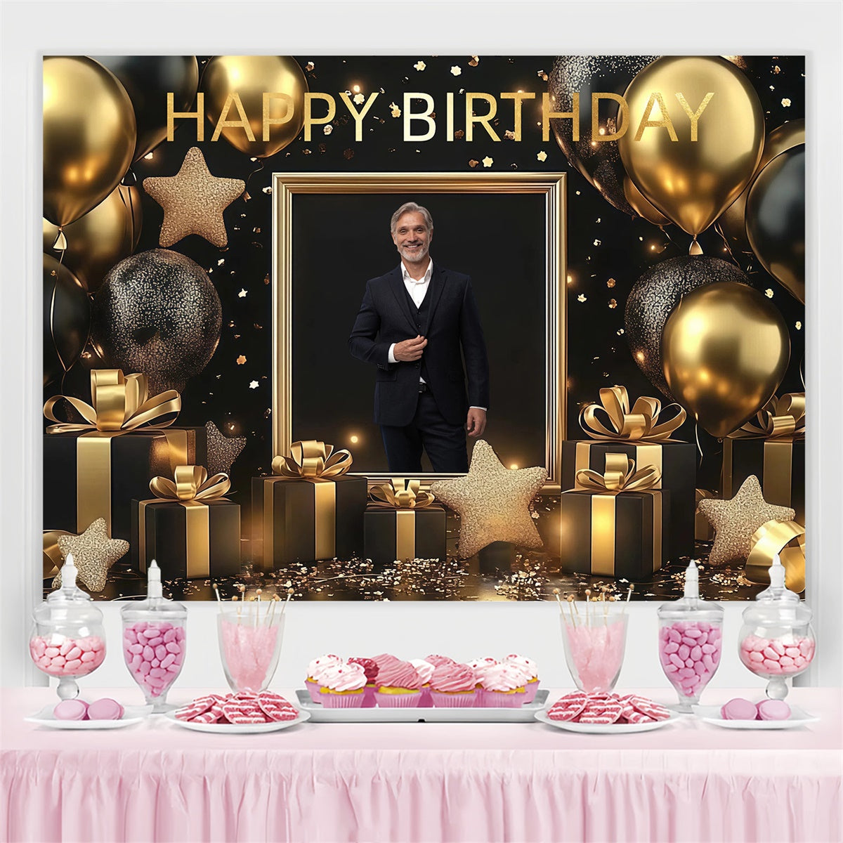 Customized Backdrop For Birthday Glittering Star Balloon Backdrop CJJ3-216