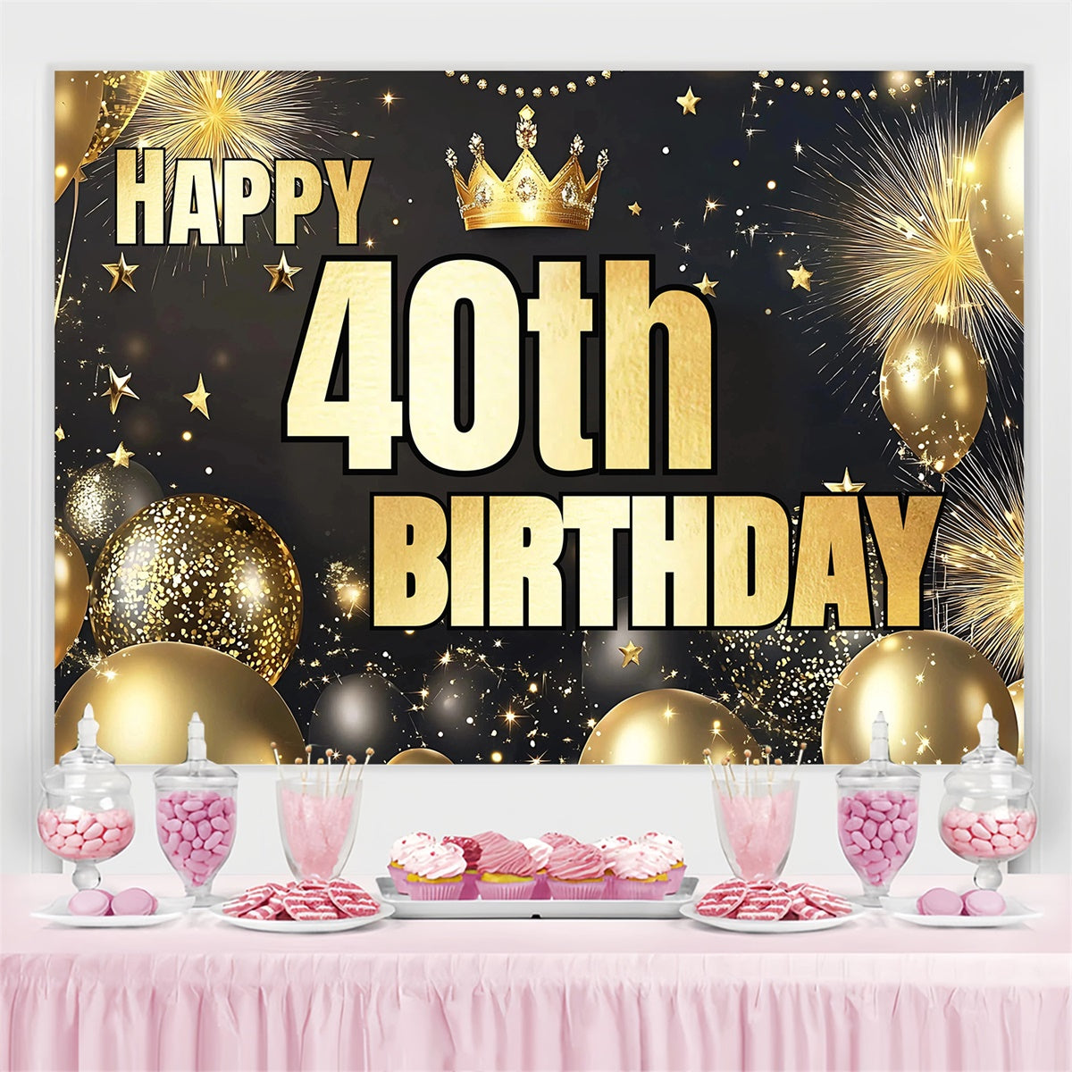Custom Birthday Backdrops Elegant Balloon Fireworks 40th Backdrop CJJ3-220