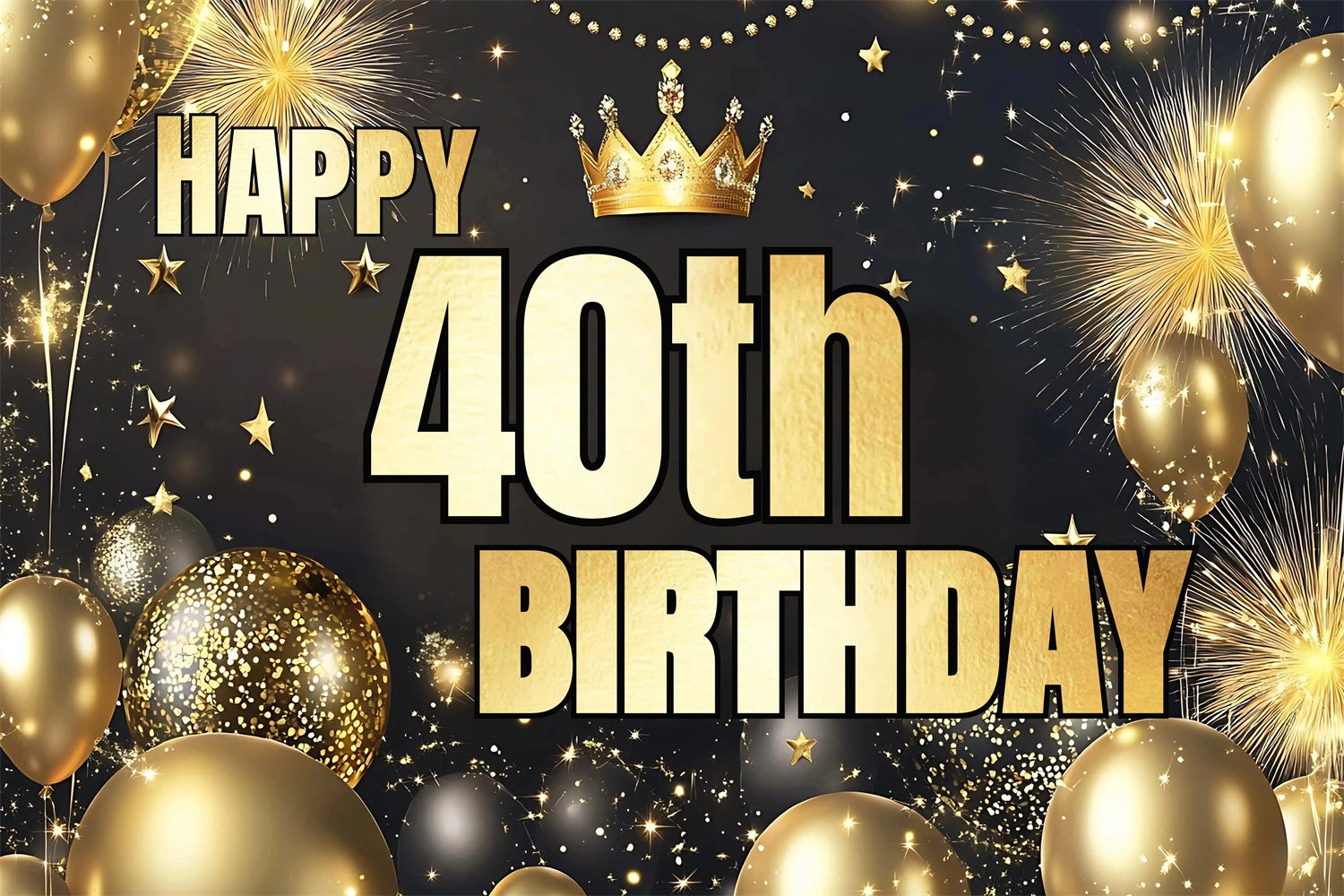 Custom Birthday Backdrops Elegant Balloon Fireworks 40th Backdrop CJJ3-220