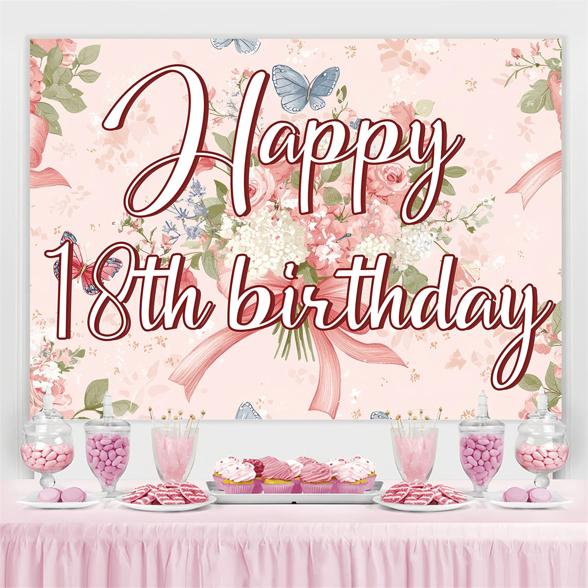 Customize Backdrop For Birthday Romantic Pink Blossom 18th Backdrop CJJ3-221