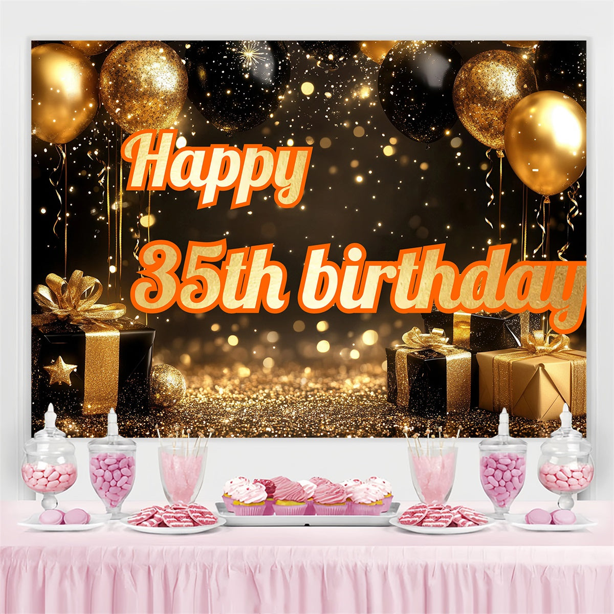 Personalized Birthday Backdrops Luxury 35th Golden Glitter Backdrop CJJ3-222
