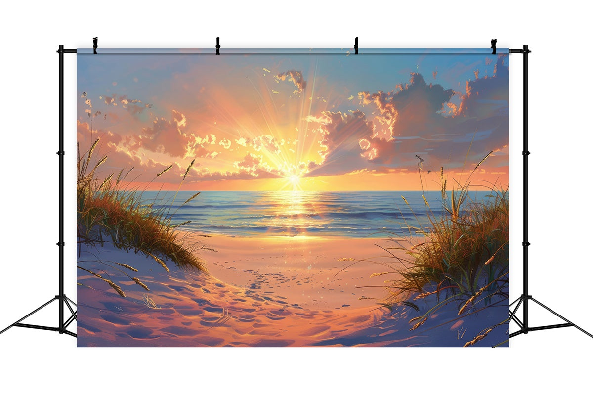 Beach Photo Backdrop Seaside Tranquil Morning Summer Backdrop CJJ3-223