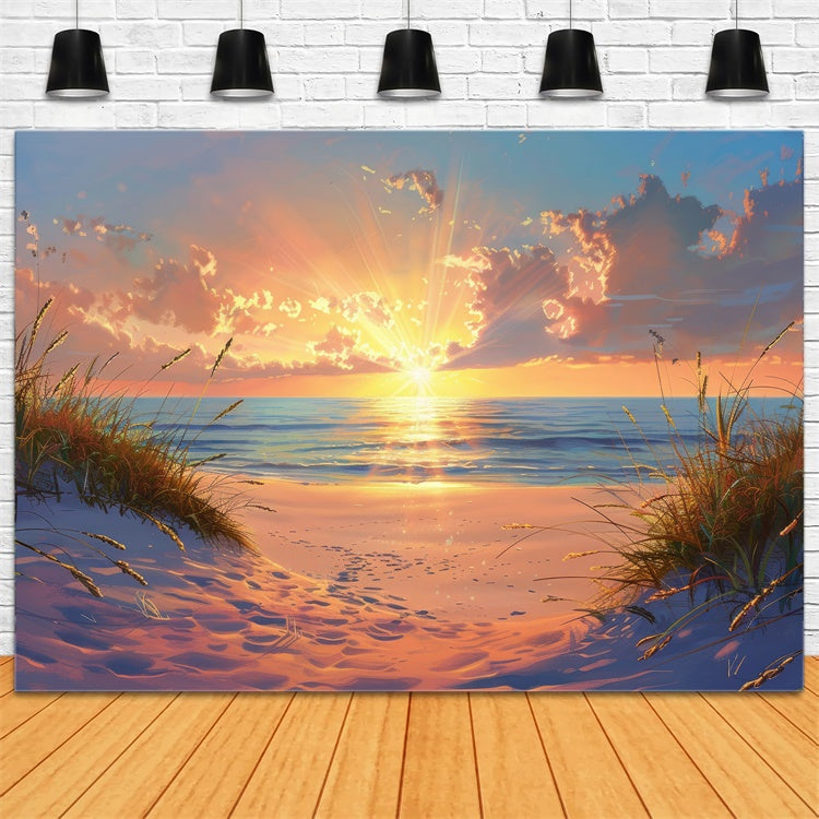 Beach Photo Backdrop Seaside Tranquil Morning Summer Backdrop CJJ3-223