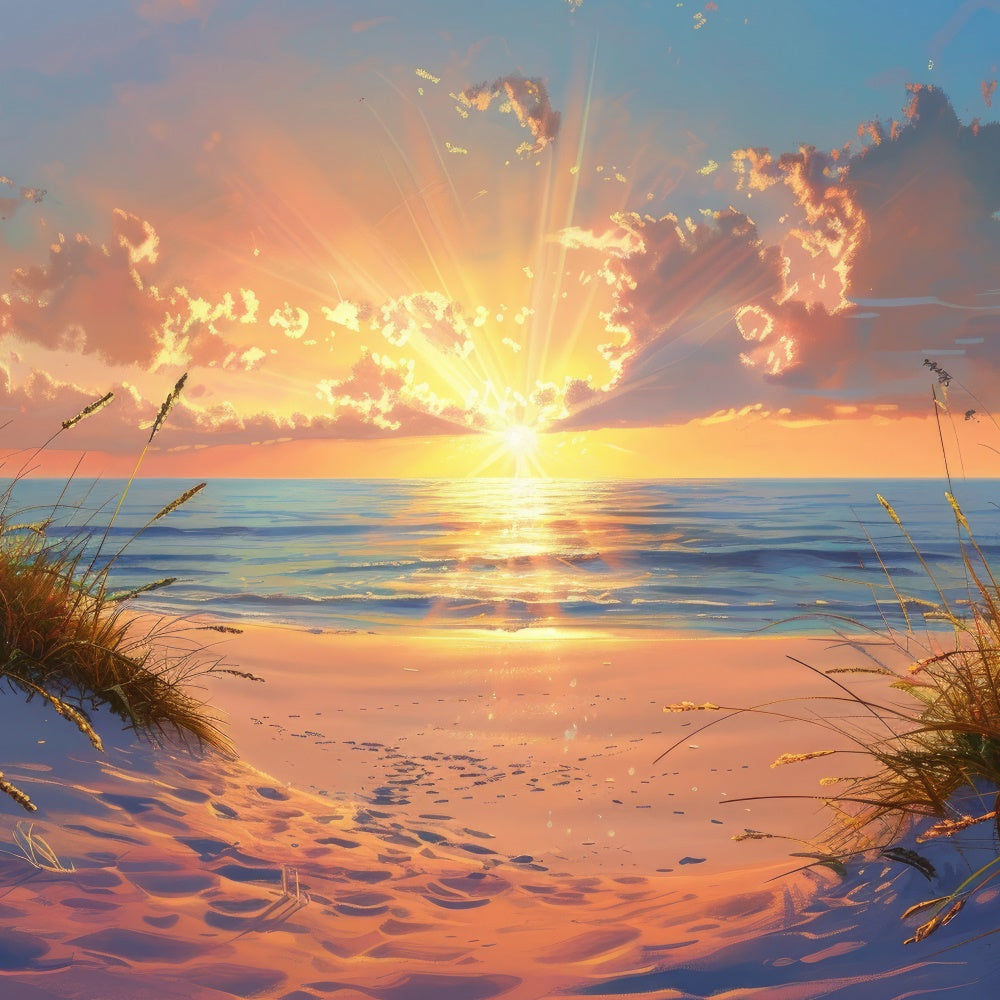 Beach Photo Backdrop Seaside Tranquil Morning Summer Backdrop CJJ3-223
