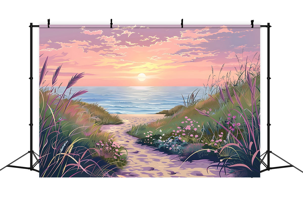 Beach Backdrop Sunset Floral Beach Trail Summer Backdrop CJJ3-224