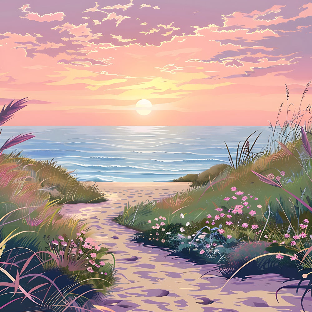 Beach Backdrop Sunset Floral Beach Trail Summer Backdrop CJJ3-224