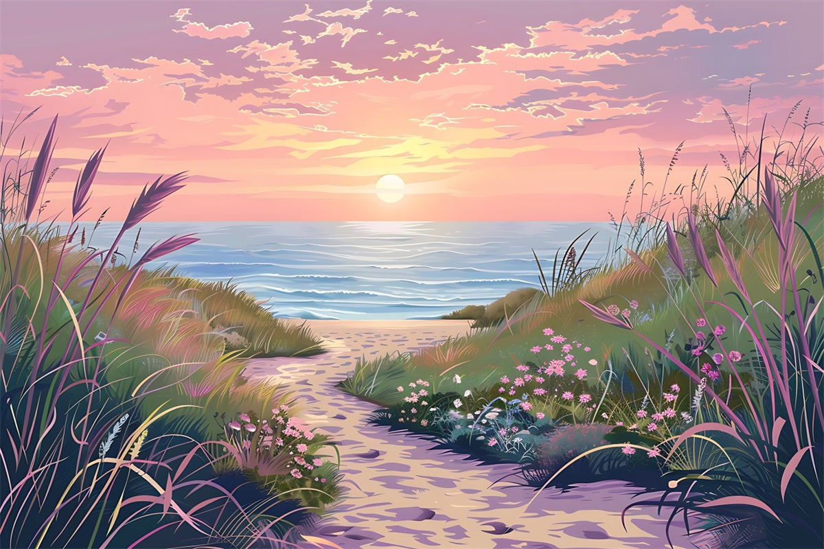Beach Backdrop Sunset Floral Beach Trail Summer Backdrop CJJ3-224
