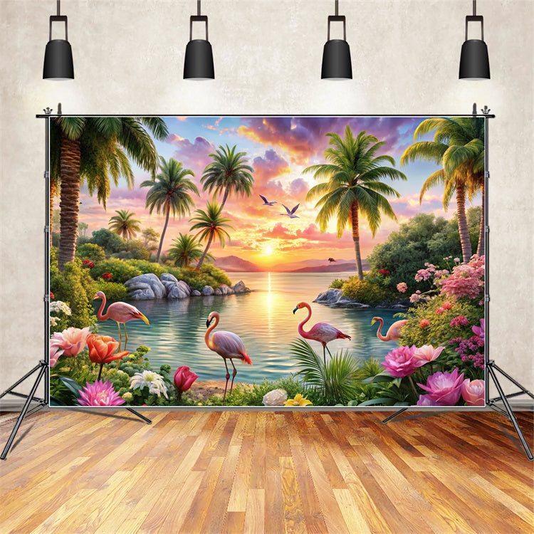 Tropical Beach Backdrop Island Flamingo Dream Summer Backdrop CJJ3-225