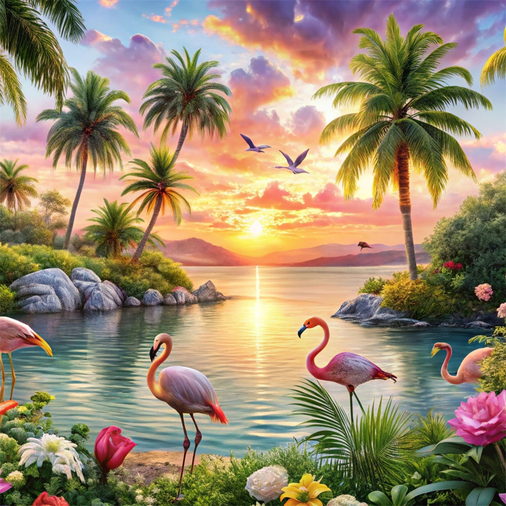Tropical Beach Backdrop Island Flamingo Dream Summer Backdrop CJJ3-225