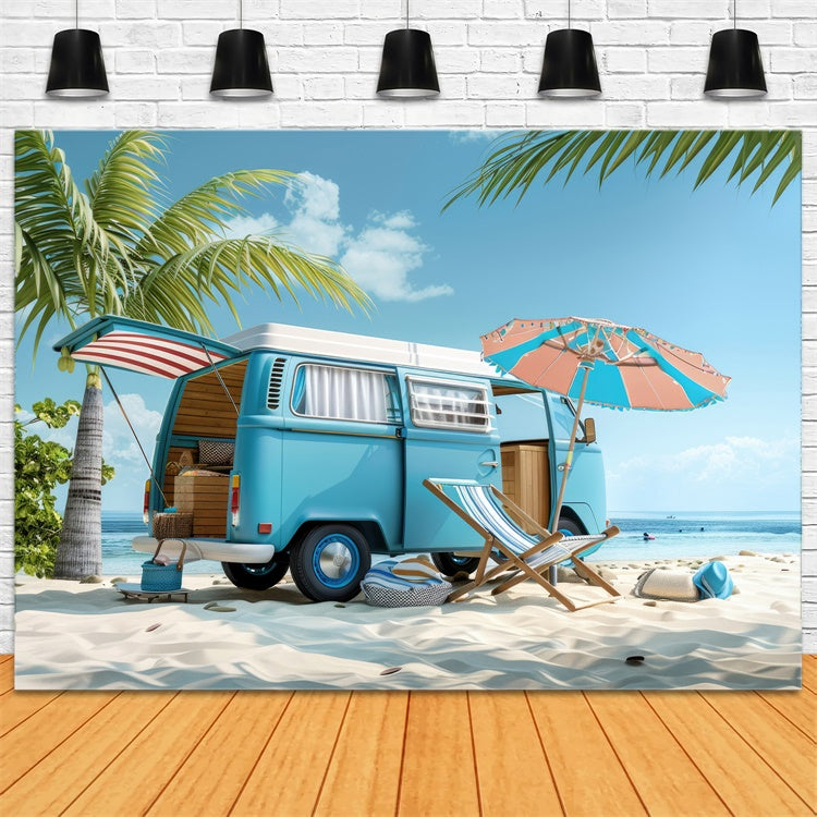 Beach Photography Backdrop Road Trip Beach Car Summer Backdrop CJJ3-227