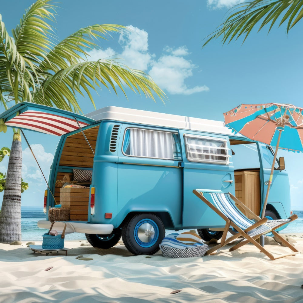 Beach Photography Backdrop Road Trip Beach Car Summer Backdrop CJJ3-227