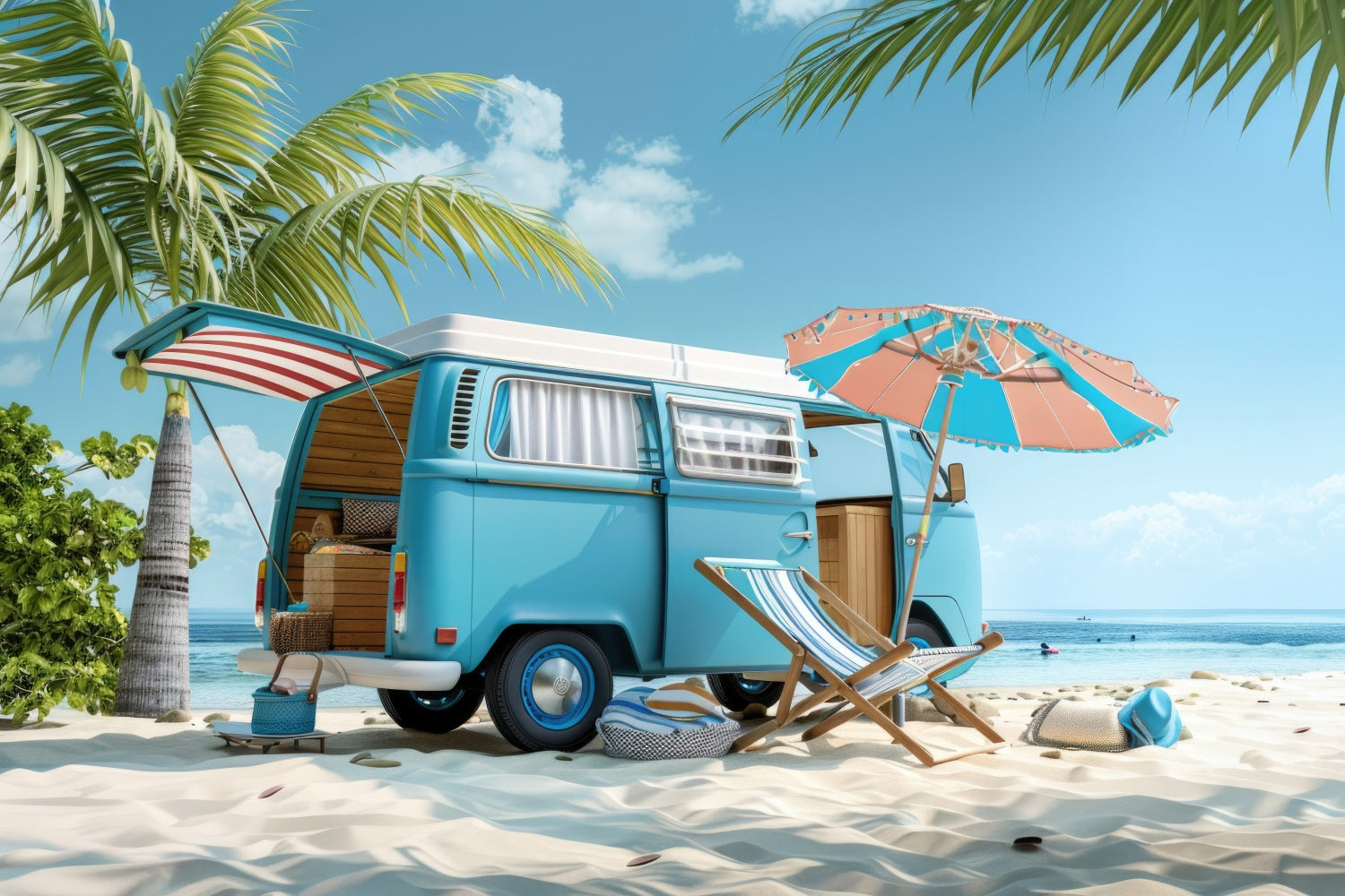 Beach Photography Backdrop Road Trip Beach Car Summer Backdrop CJJ3-227