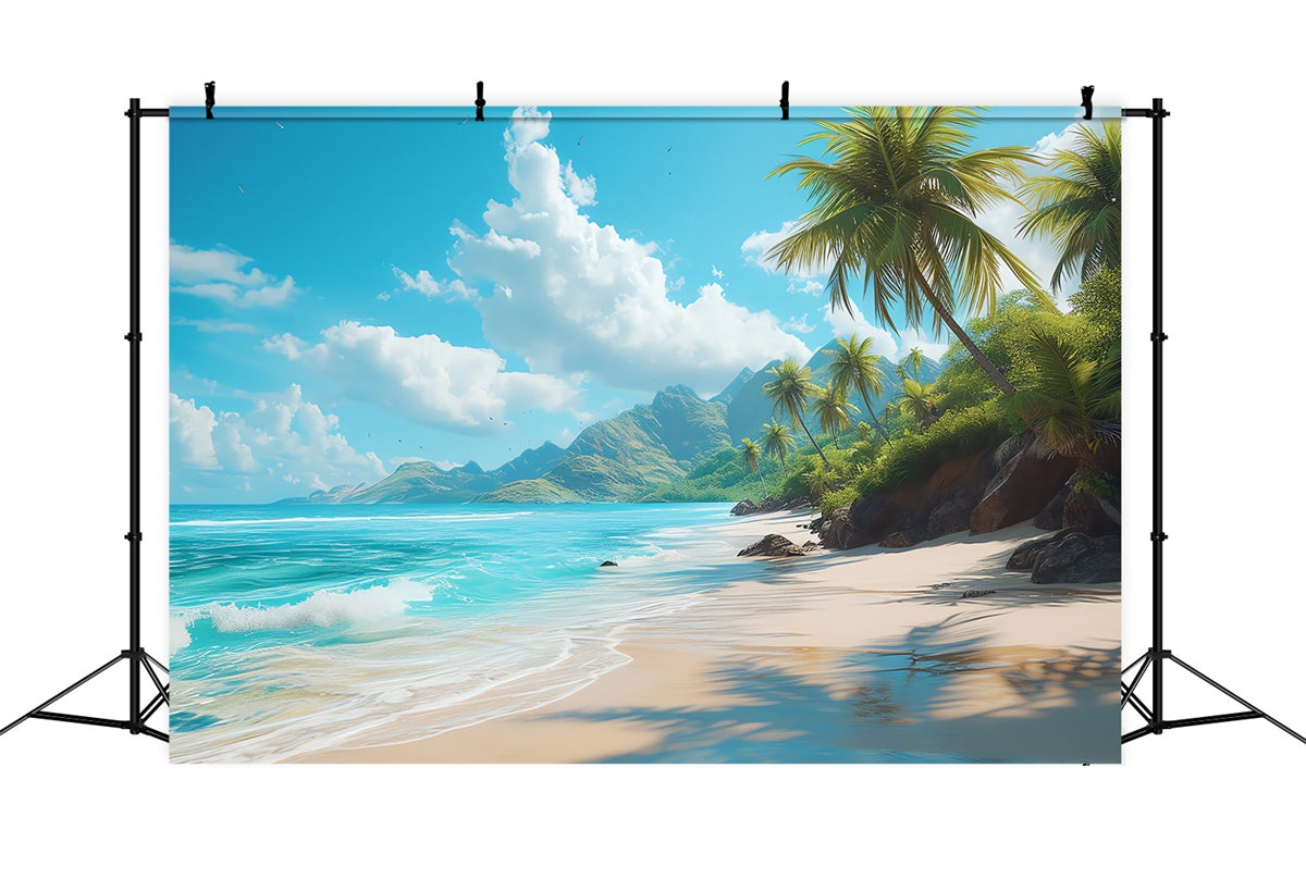 Photo Backdrop Beach Blue Ocean Palm Tree Summer Backdrop CJJ3-228